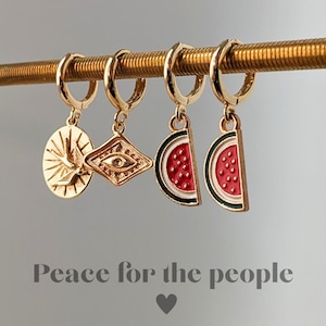 Pendientes de sandía, baño de oro de 18k con colgante de esmalte