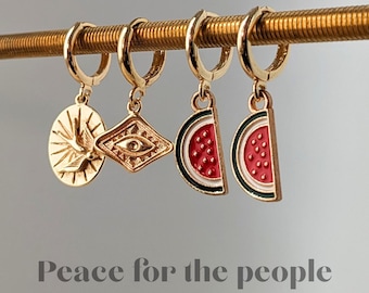 Watermelon Earrings 18k Gold Plated with Enamel Charm