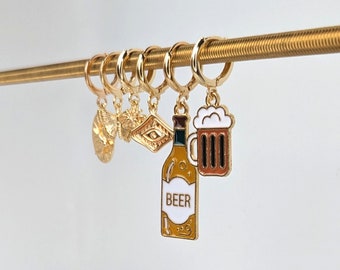Beer Earrings 18k Gold Plated with Enamel Charm Beer Bottle & Beer Glass