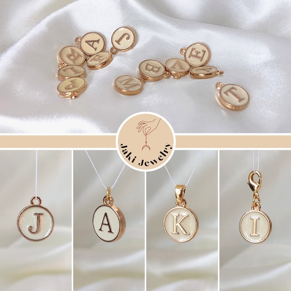 Enamel letters charm pendant - beige