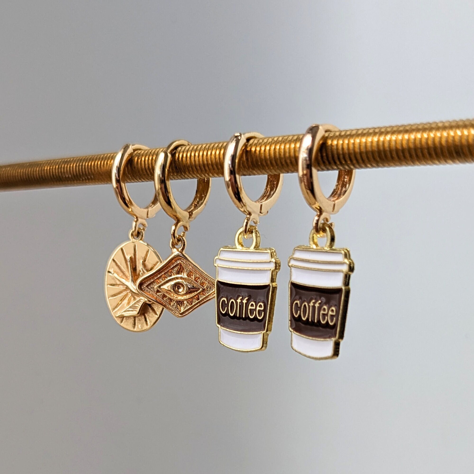 Coffee Earrings 18k Gold Plated with Enamel Charm Coffee to go cup