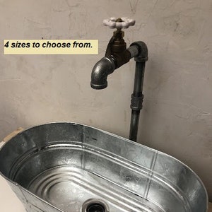 Single Temperature Tap Faucet & Oval Galvanized Tub Large to Small Sizes Rustic Farmhouse Utility Sink, Laundry Sink, Faucet