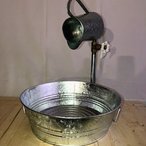 Sink & Single Temperature Faucet Galvanize Bucket with Jug Faucet SINK, DRAIN, FAUCET Rustic Farmhouse Vessel Sink (Unlaquered)