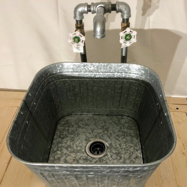 Galvanized Bucket Sink Etsy