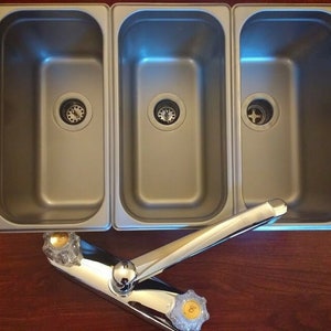 Portable Sink Kit 3 Compartment Standard Size Sink Basin Kit with Drains and Faucet