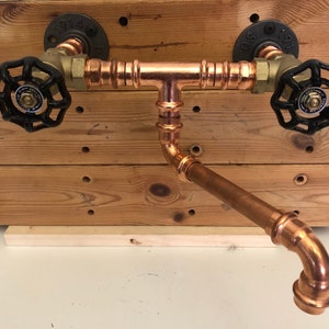 Wall Mount Copper Faucet  (Unlaquered) with Swivel Drop Neck & Brass Valves (8&quot; CEENTERSET UPON REQUEST)