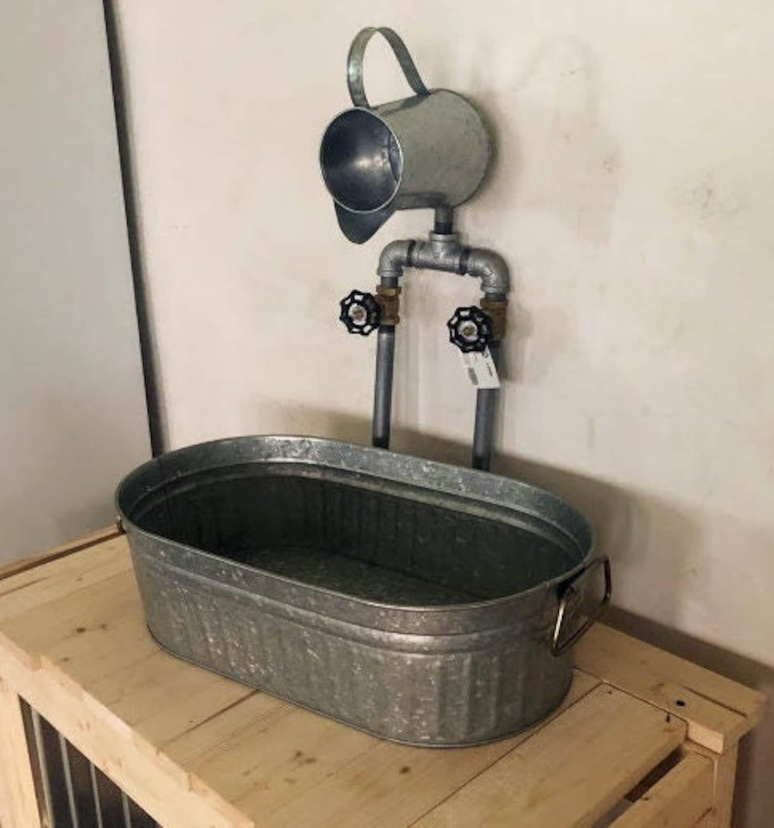 Garden Sink & Faucet Oval Galvanized Sink Tub Rustic Farmhouse Vessel ...