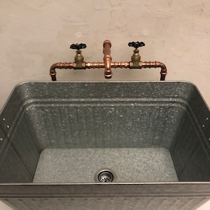 Copper Faucet (Unlaquered) and Rectangle Galvanized Tub Sink