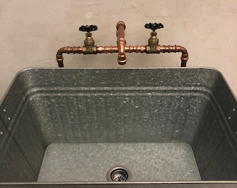 Copper Faucet and Rectangle Galvanized Tub Sink