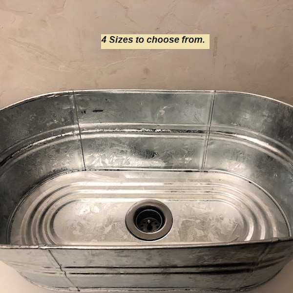 Oval Galvanized Tub Large to Small Sizes Rustic Farmhouse Utility Sink, Laundry Sink
