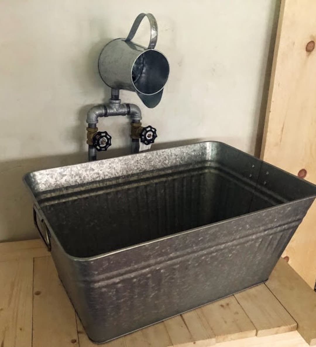 Outdoor Sink Faucet Rectangle Galvanized Tub Sink Rustic Farmhouse  Laundry SINK, DRAIN and Hot/cold Jug FAUCET (unlaquered) UK