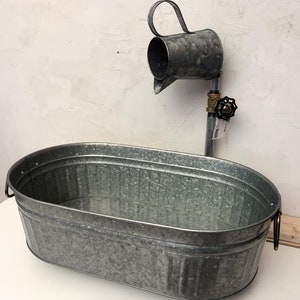 Sink & Single Temperature Faucet Oval Galvanized Tub Sink Rustic Farmhouse Vessel SINK, DRAIN With Single Jug FAUCET (Unlaquered)