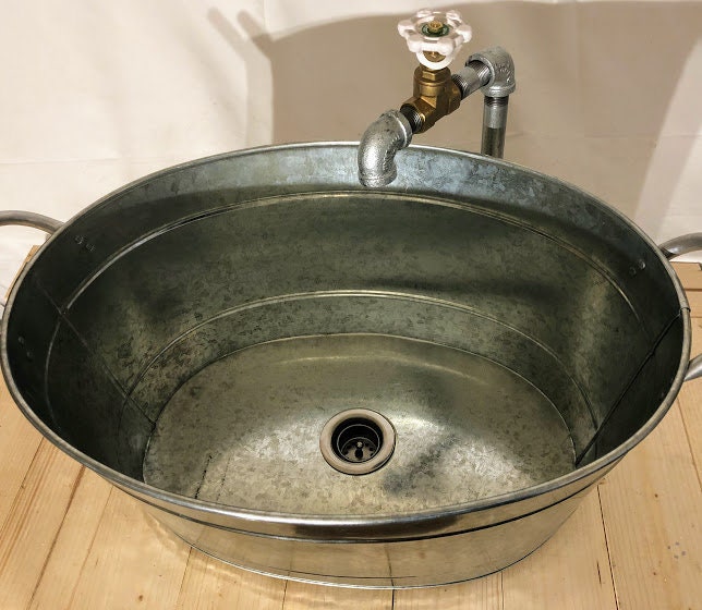 Évier et robinet ovale galvanisé évier baignoire rustique ferme navire évier,  vidange avec robinet chaud/froid -  Canada