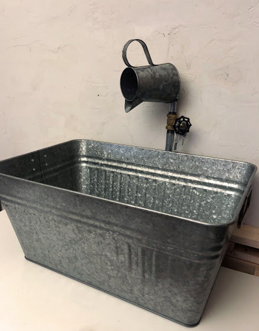 Rectangle Galvanized Sink Tub Rustic Farmhouse Laundry SINK, DRAIN and