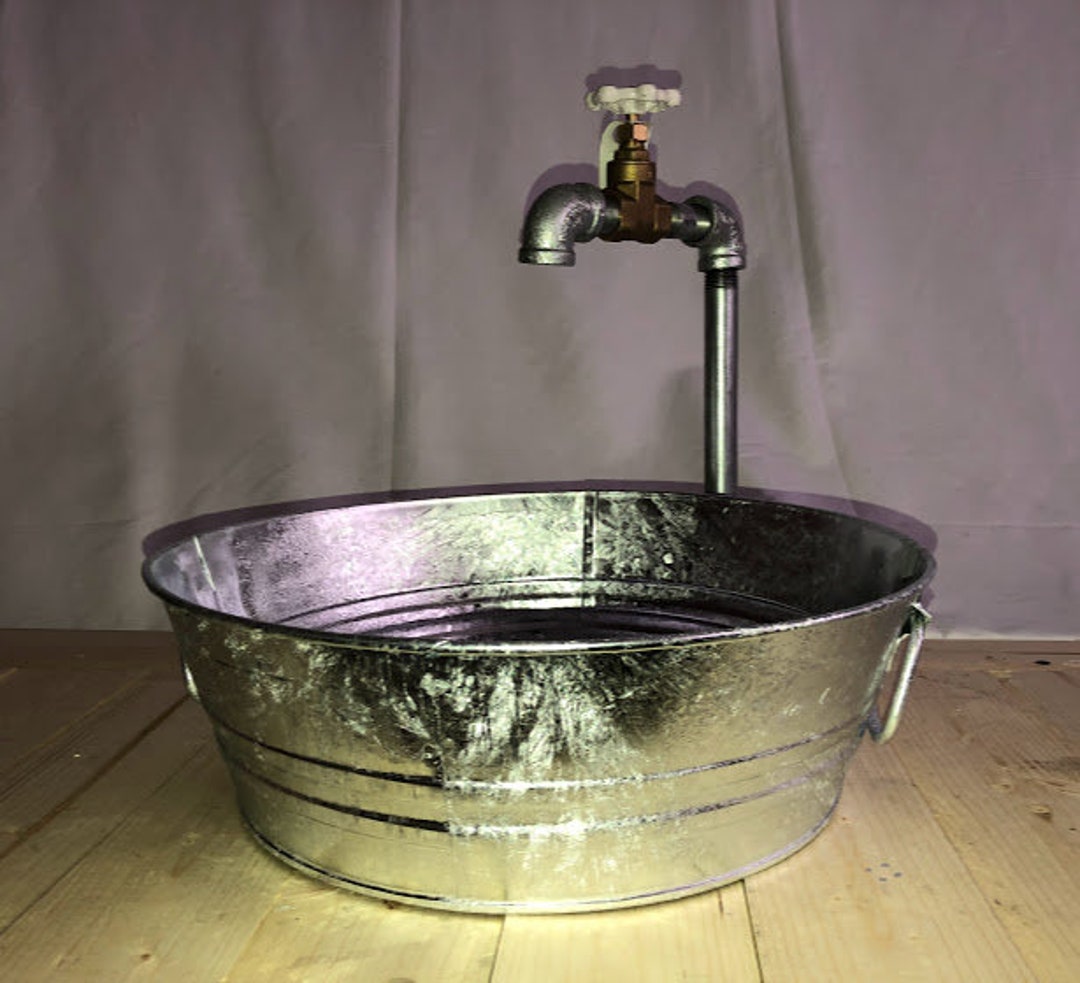 SINK DRAIN & FAUCET Rustic Galvanize Sink Farmhouse Bucket - Etsy