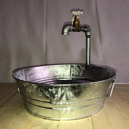 Galvanized Sink Square Bucket/tub Rustic Farmhouse Vessel Etsy