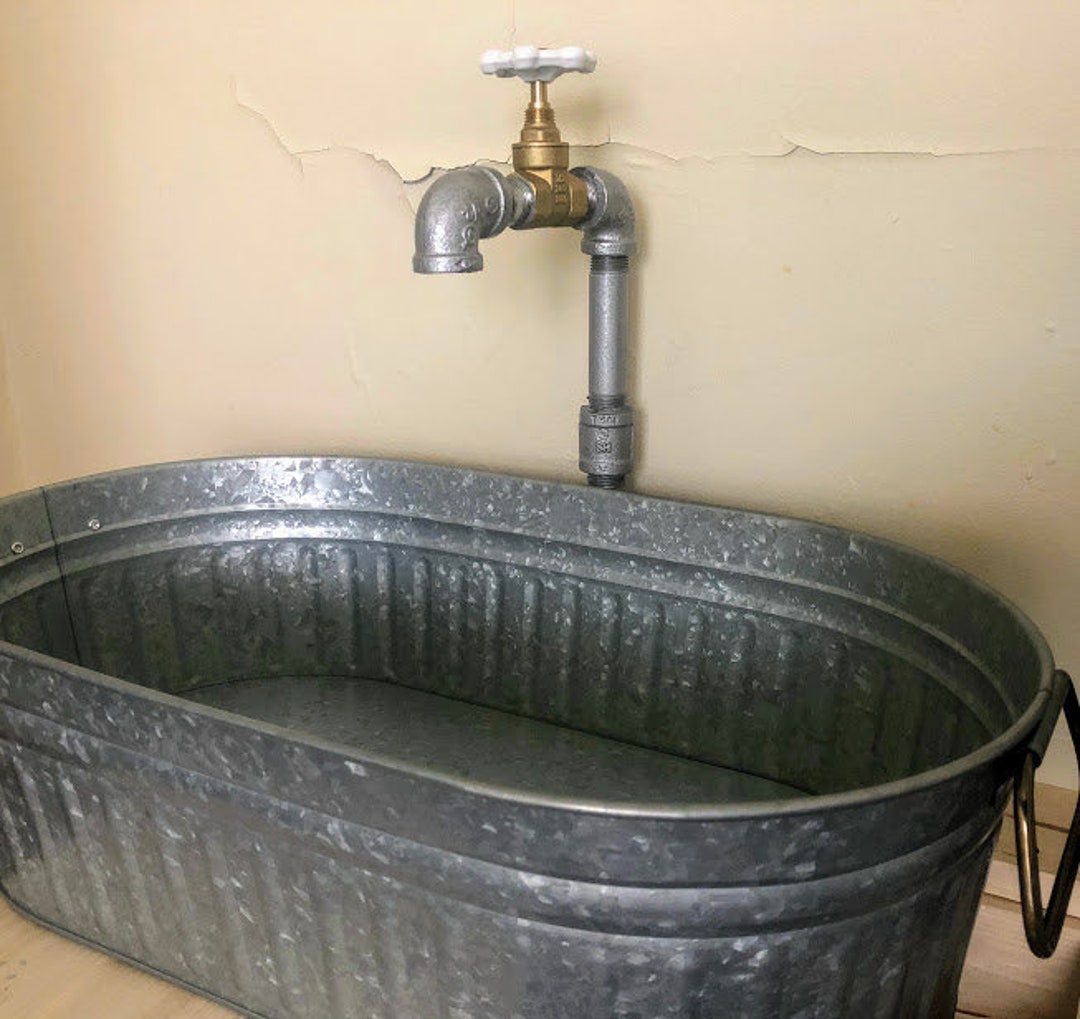 Handmade Galvanized Metal Fluted Rectangle Rustic Sink With Drain - Industrial Farm