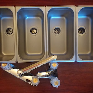 Portable Sink Kit Basic DIY Kit 4 Standard Size Basins (12.75 x 7 x6&quot;) With Drains and Faucets
