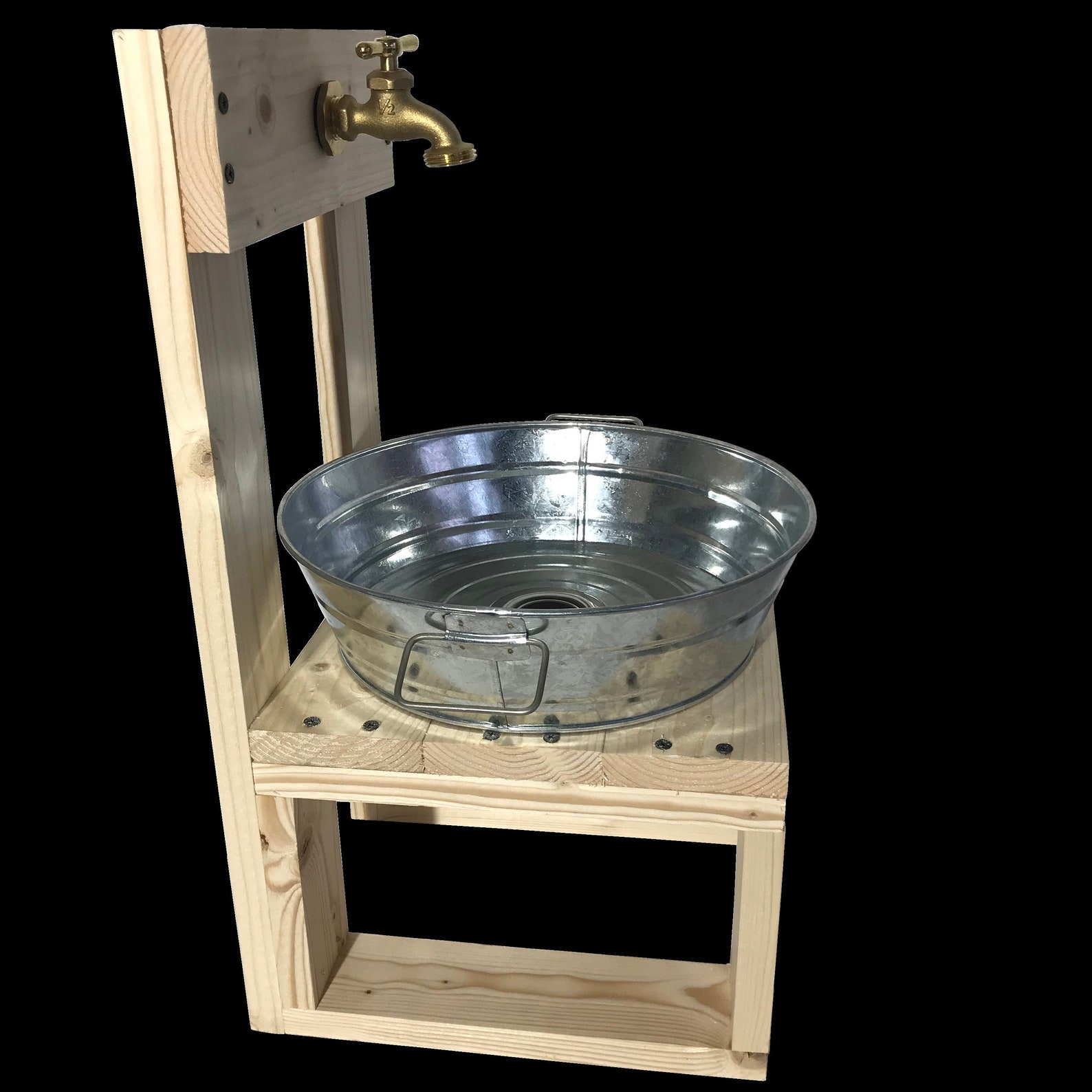 Potting Bench Garden Hose Sink Portable Rustic Galvanized Sink on Wood