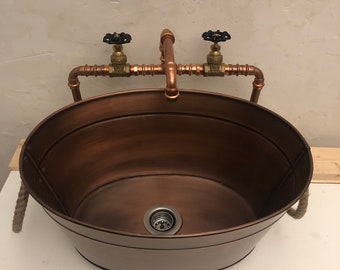 Copper Finish Oval Tub Sink with Rope Handles
