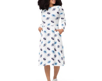 Eyeballs Printed Midi Dress, Round Neck Prom Party Dress, Long Sleeve  Casual Dress With Pockets, Eye Lover Gift, Streetwear Loungewear Dress -  Etsy