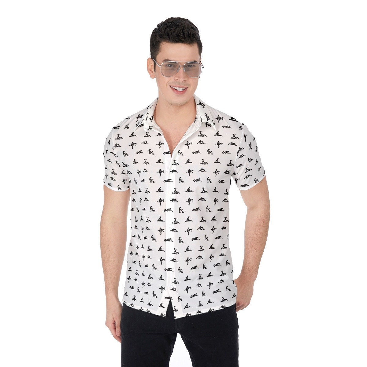 sex dress shirt Sexual Positions Pattern | Man & Woman Stick People Characters | All-over Print Men's Polo Collar Jersey