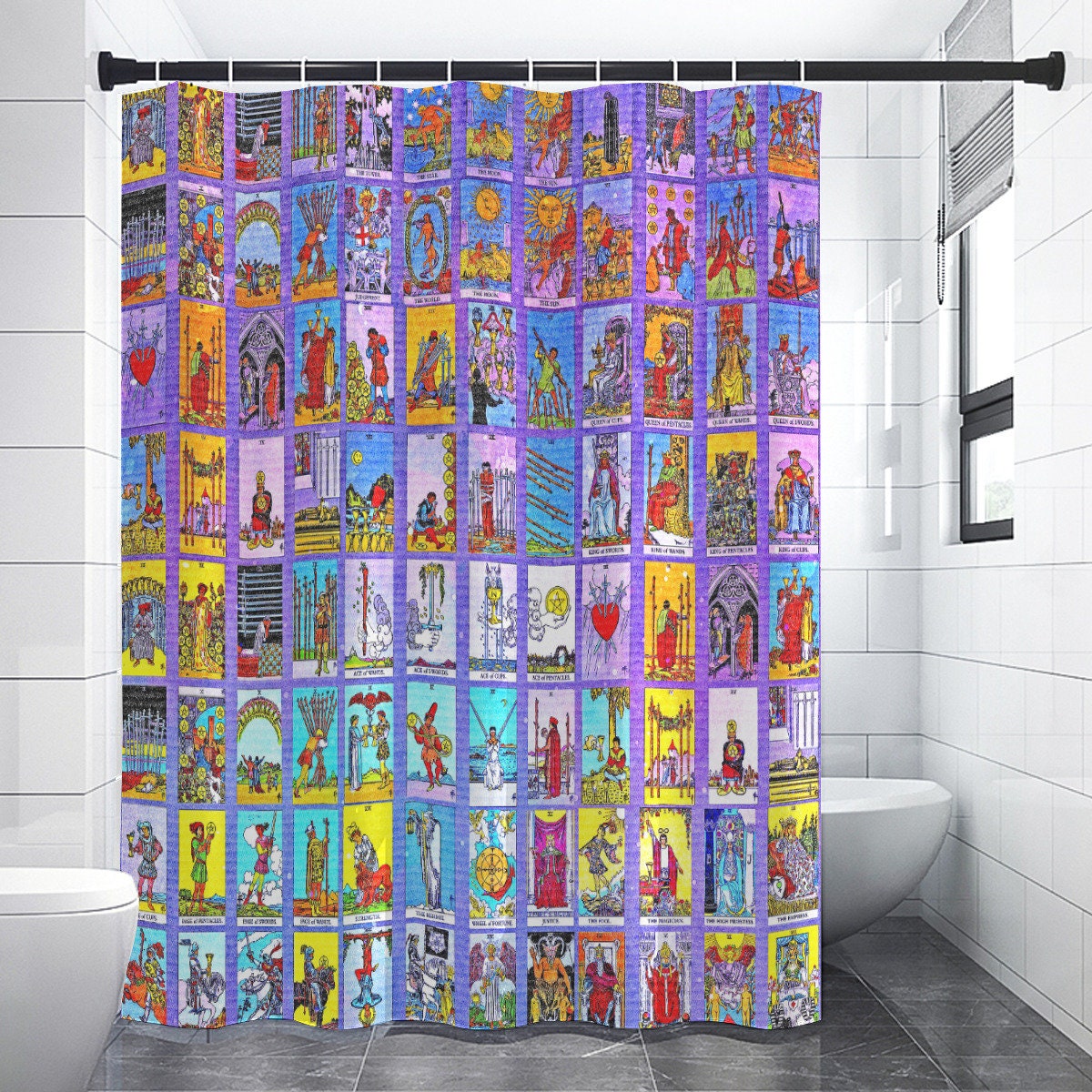 Waterproof Bath Shower Curtain With Stained Glass Mermaid in White
