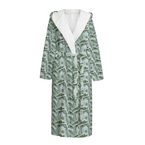 Money 100 Dollar Bill Pattern | Mint Green | Money Magnet Print | Money Manifesting | Unisex Flannel Hooded bathrobe