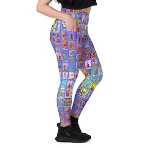 Tarot Cards Print / Astrología Mágica / Lector Psíquico Espiritual / Púrpura / Leggings con bolsillos