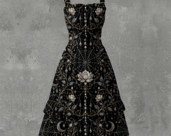 Lotus Moon Webs | The Covert Goth Collection | Women‘s Ruffle Hem Dress