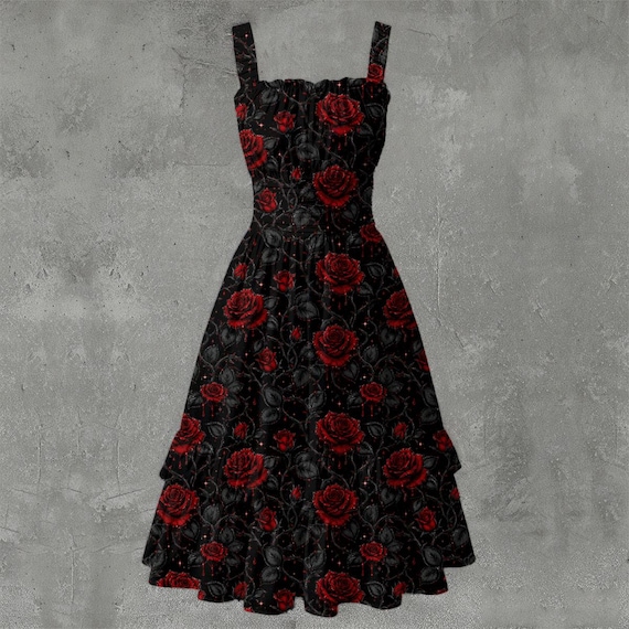Velvet Blood Rose | the Covert Goth Collection | Women's Ruffle Hem Dress