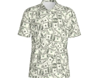Money Maker | 100 Dollar Bills | Money Manifesting | All-Over Print Men's Polo Collar Jersey
