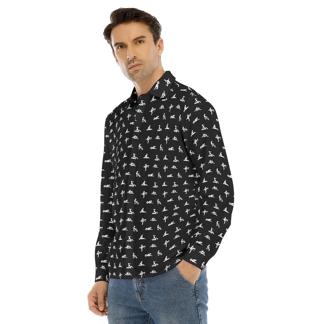Sexual Positions Pattern | Man & Woman Stick People Characters | Men's  Lapel Collar Shirt With Concealed Placket - Etsy