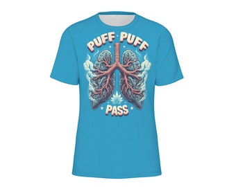 Puff Puff Pass | Herbal Lungs Full of Smoke | All-Over Print (Blue) Men's O-Neck T-Shirt | 190GSM Cotton