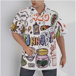 Psychedelic Cannabis All-Over Print | Men's High-waiian Shirt With Button Closure | 115GSM Cotton poplin
