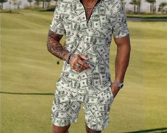Money Maker | 100 Dollar Bills | Money Manifesting | All-Over Print Men's Polo Sportswear Set