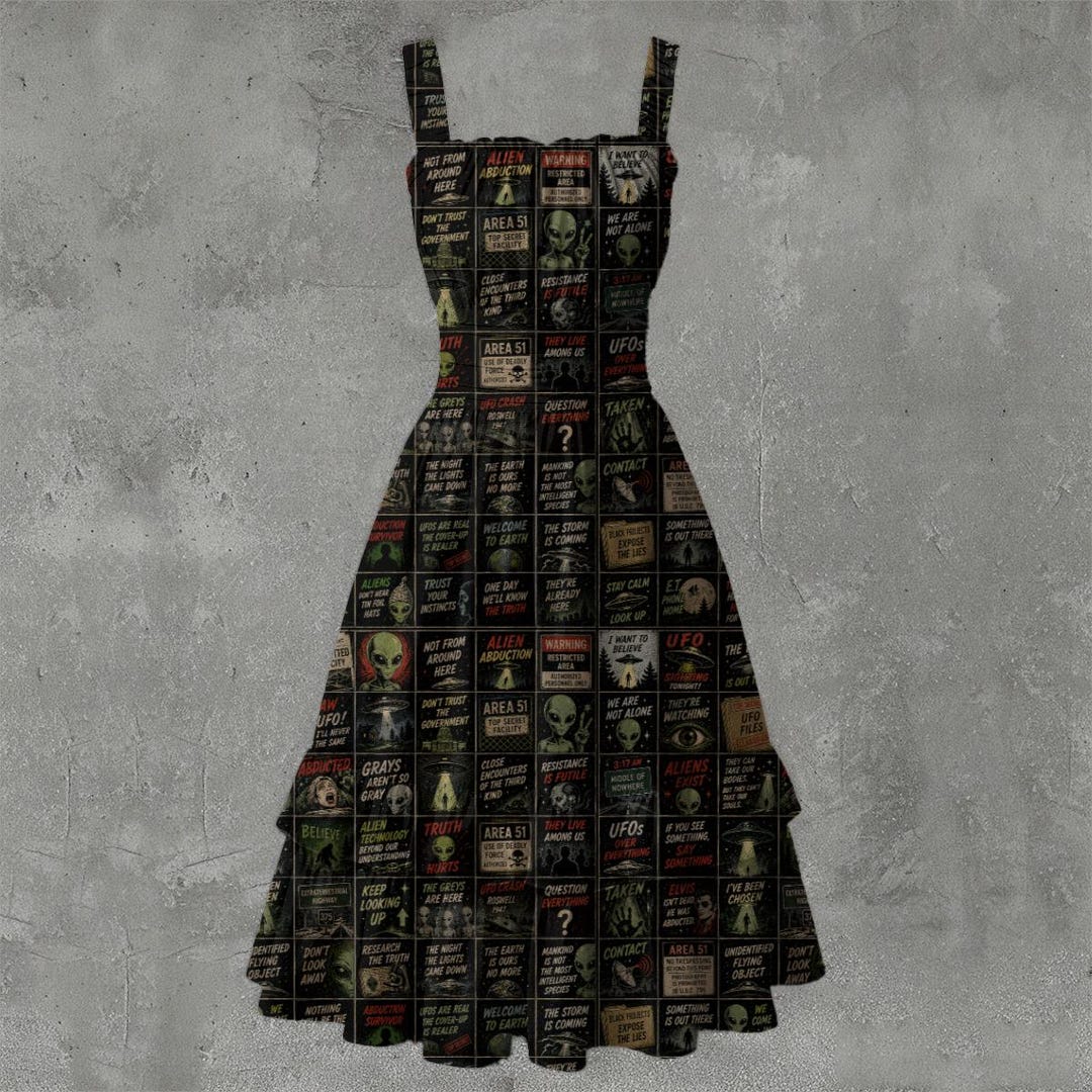 Alien Complex Ruffle Close Encounters | Alien Horror Check | Women‘s Ruffle Hem Dress - Etsy