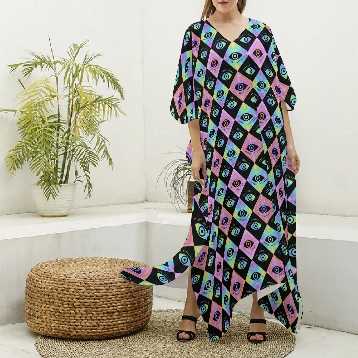 chinese dress ladies Evil Eye Brown Long Wrap Dress
