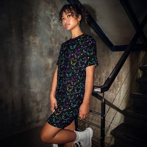 neon blue t shirt dress Neon Lights Blue Vycktor Carlo T-shirt Dress (AOP)