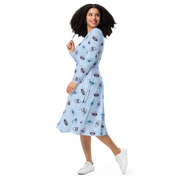 Buy All Eyes on Me | Evil Eye of Protection | Blue Eyes | All-over Print  Long Sleeve Midi Dress Online in India - Etsy