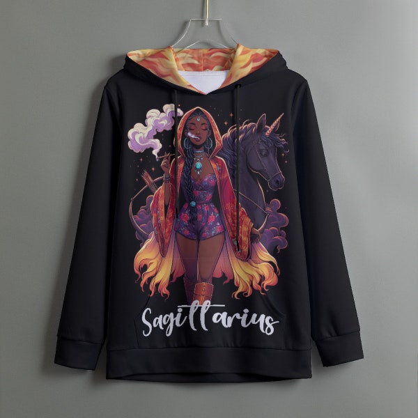 Sagittarius Smokes | 420 Friendly Goddess | Astrology Zodiac Birth Star Sign | All-Over Print Women's Pullover Flame Hoodie With Drawstring