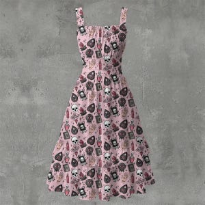 pink dress with skulls Women's Pink Skulls Short Sleeve O-neck Dress  Everything Skull Clothing  Merchandise and Accessories