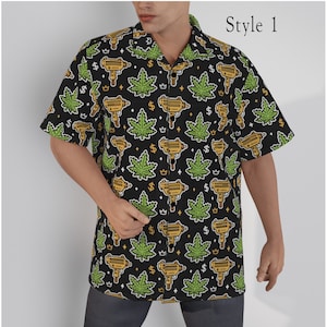 Cannabis Patterns | Marijuana Leaf All-Over Print Men's High-waiian Shirt With Button Closure |115GSM Cotton poplin