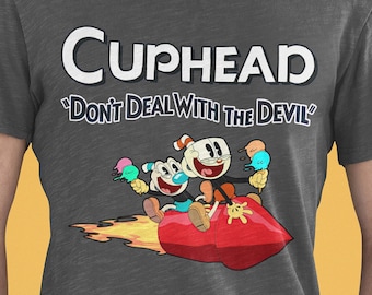 Cuphead and Mugman T-Shirt, Cuphead Don&#39;t Deal With The Devil,  Unisex High Quality Tee, Men&#39;s Women&#39;s All Sizes