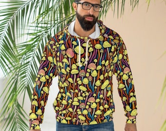 Psychedelic Mushroom, AOP Unisex Pullover Hoodie, Psychedelic Art, Trippy Mushroom Pattern Unisex Hoodie.