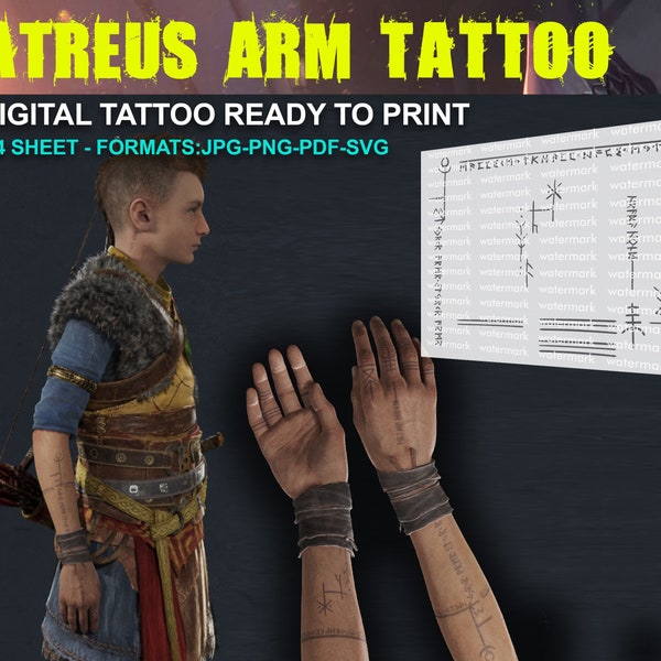 Atreus printable Tattoo / Atreus Tattoo / God of war Tattoo / Atreus Cosplay / Atreus Costume TATTOO - Digital Download