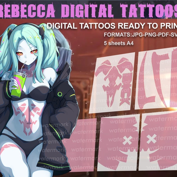 Rebecca Cyberpunk Edgerunners  printable Tattoos  / Rebecca Tattoos / Rebecca Cosplay / Cyberpunk TATTOOS - Digital Download