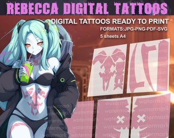Rebecca Cyberpunk Edgerunners  printable Tattoos  / Rebecca Tattoos / Rebecca Cosplay / Cyberpunk TATTOOS - Digital Download