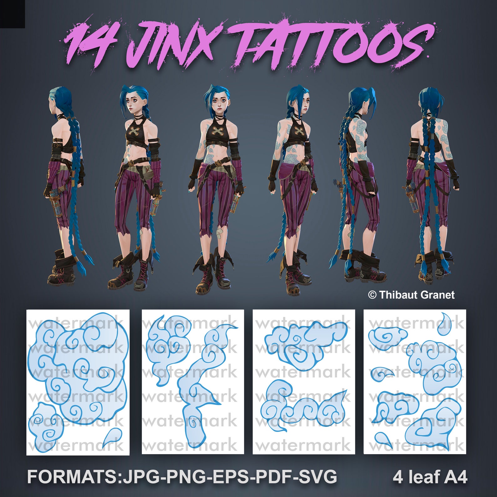 Jinx Arcane printable Tattoos / Jinx Clouds Tattoos / Jinx Tattoos ...