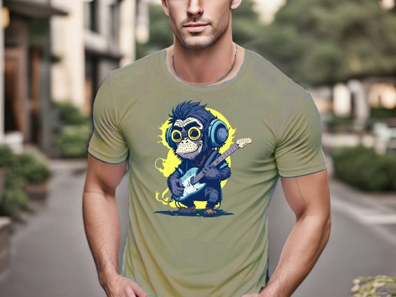 Camiseta Rocker Chimpance. Chimpance divertido tocando la guitarra Guitarrista Animal Rockstar Dad Shirt Rocker Guitar Player Etsy Espana